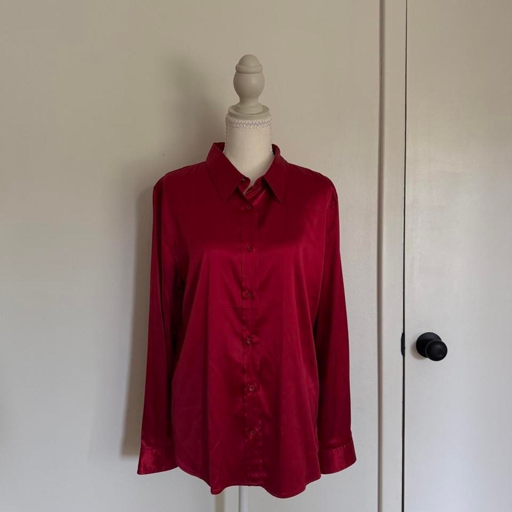 Gap silk holiday office siren stretch red blouse